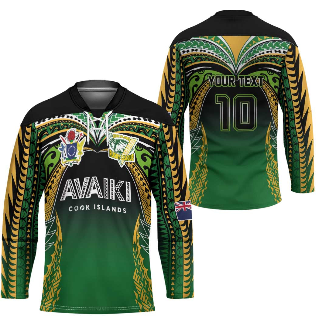 Custom Cook Islands Rugby League Hockey Jersey Avaiki Tatau Tribal Motifs Black Color - Polynesian Pride