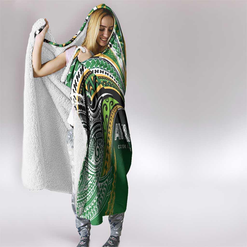 Cook Islands Rugby League Hooded Blanket Avaiki Tatau Tribal Motifs Black Color - Polynesian Pride