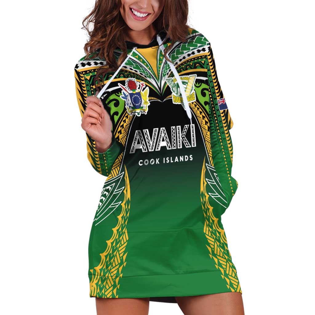 Custom Cook Islands Rugby League Hoodie Dress Avaiki Tatau Tribal Motifs Black Color LT03 Black - Polynesian Pride