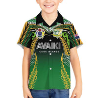 Custom Cook Islands Rugby League Kid Hawaiian Shirt Avaiki Tatau Tribal Motifs Black Color - Polynesian Pride