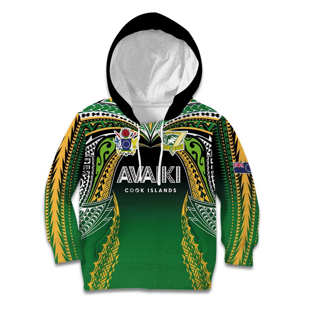 Custom Cook Islands Rugby League Kid Hoodie Avaiki Tatau Tribal Motifs Black Color - Polynesian Pride