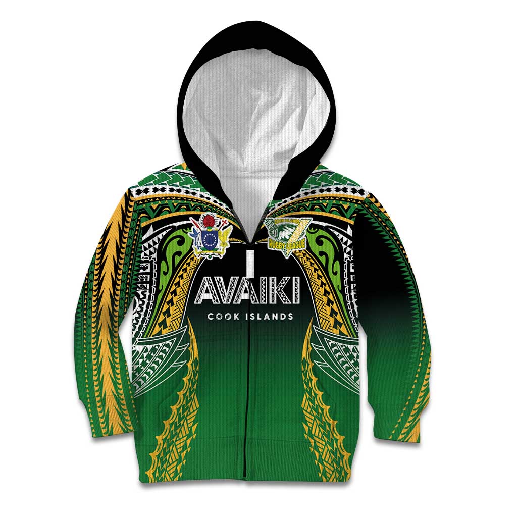 Custom Cook Islands Rugby League Kid Hoodie Avaiki Tatau Tribal Motifs Black Color - Polynesian Pride
