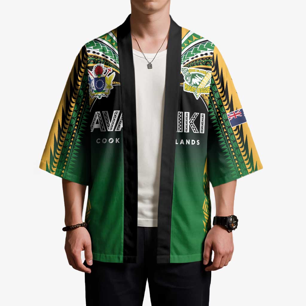 Custom Cook Islands Rugby League Kimono Avaiki Tatau Tribal Motifs Black Color LT03 - Polynesian Pride