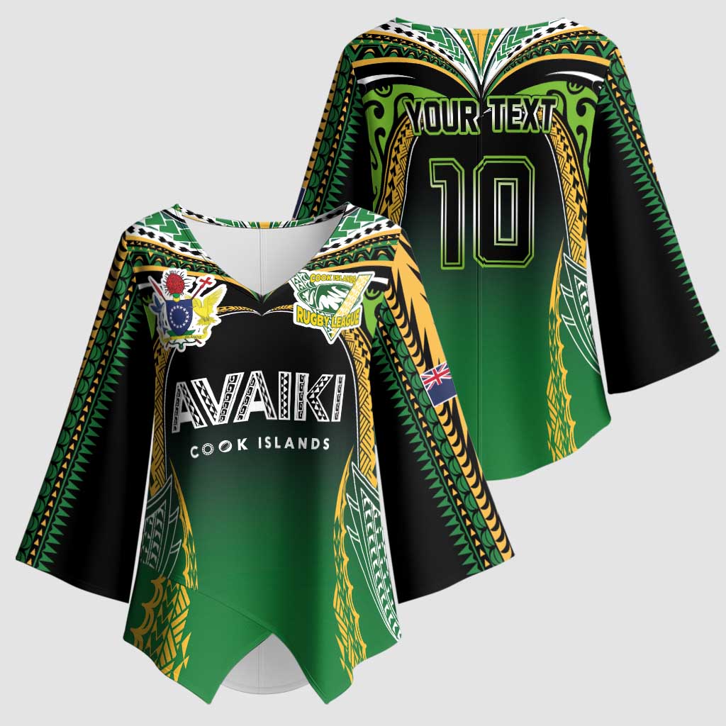 Custom Cook Islands Rugby League Kimono Sleeve Blouse Avaiki Tatau Tribal Motifs Black Color - Polynesian Pride