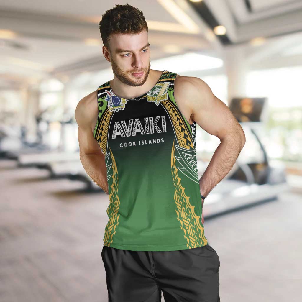 Custom Cook Islands Rugby League Men Tank Top Avaiki Tatau Tribal Motifs Black Color - Polynesian Pride