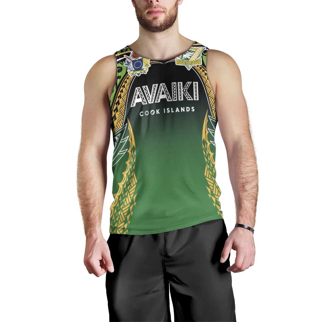 Custom Cook Islands Rugby League Men Tank Top Avaiki Tatau Tribal Motifs Black Color - Polynesian Pride