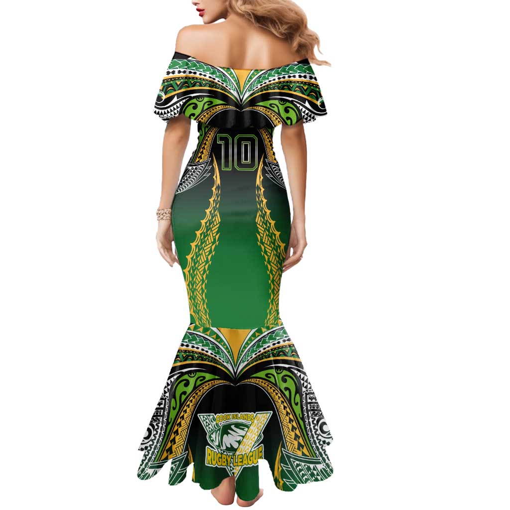 Custom Cook Islands Rugby League Mermaid Dress Avaiki Tatau Tribal Motifs Black Color - Polynesian Pride