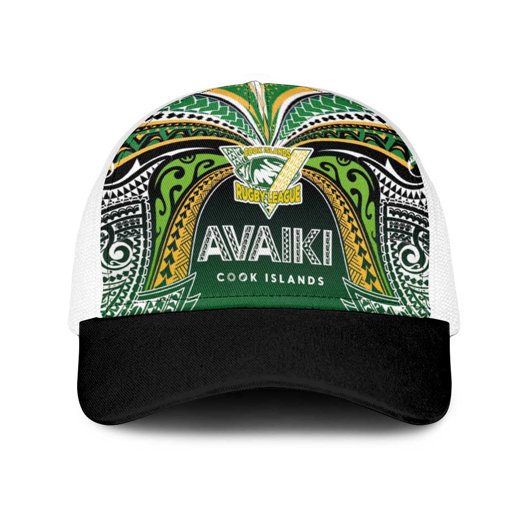 Cook Islands Rugby League Mesh Trucker Cap Avaiki Tatau Tribal Motifs Black Color - Polynesian Pride