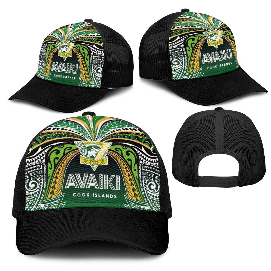 Cook Islands Rugby League Mesh Trucker Cap Avaiki Tatau Tribal Motifs Black Color LT03 - Polynesian Pride