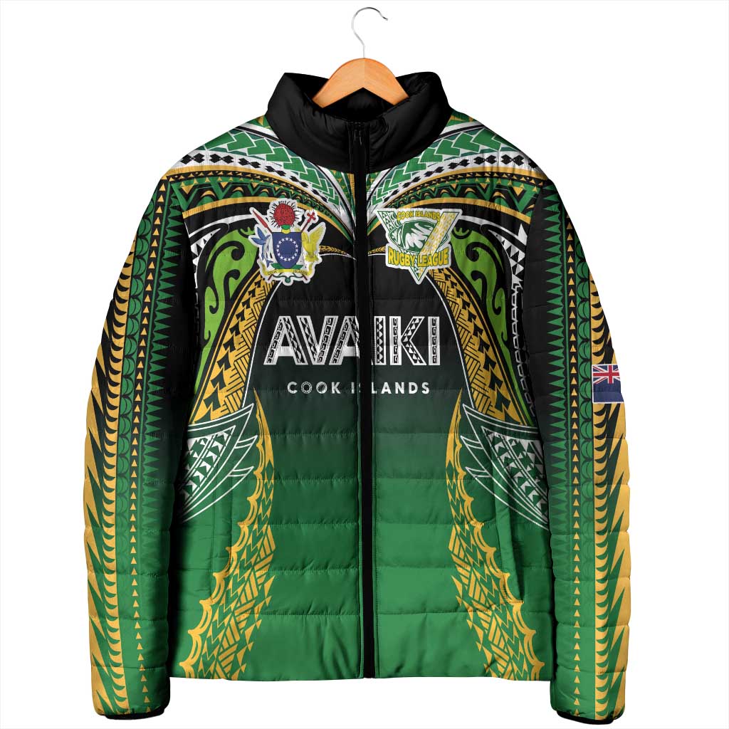 Custom Cook Islands Rugby League Padded Jacket Avaiki Tatau Tribal Motifs Black Color LT03 - Polynesian Pride