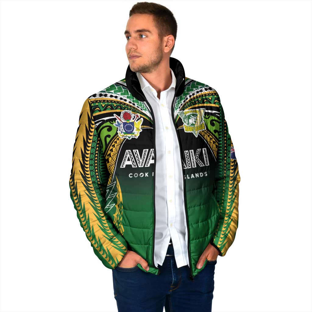 Custom Cook Islands Rugby League Padded Jacket Avaiki Tatau Tribal Motifs Black Color LT03 - Polynesian Pride