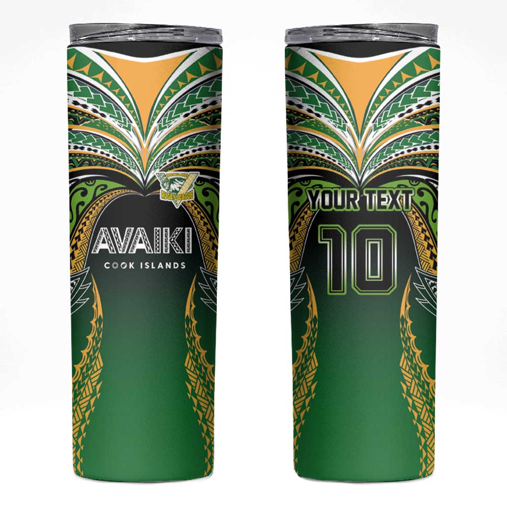 Custom Cook Islands Rugby League Skinny Tumbler Avaiki Tatau Tribal Motifs Black Color - Polynesian Pride