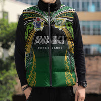 Custom Cook Islands Rugby League Sleeveless Puffer Jacket Avaiki Tatau Tribal Motifs Black Color LT03 - Polynesian Pride