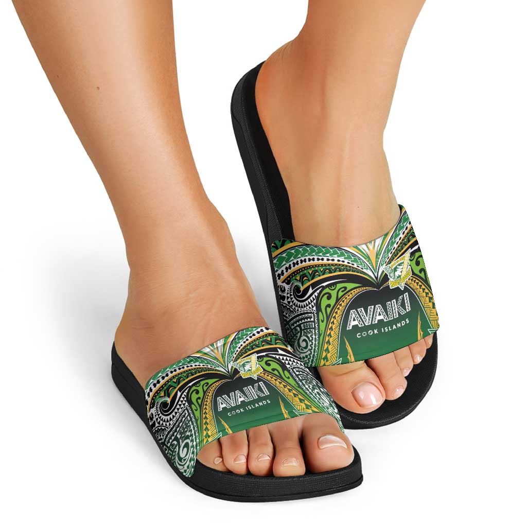 Cook Islands Rugby League Slide Sandals Avaiki Tatau Tribal Motifs Black Color LT03 - Polynesian Pride