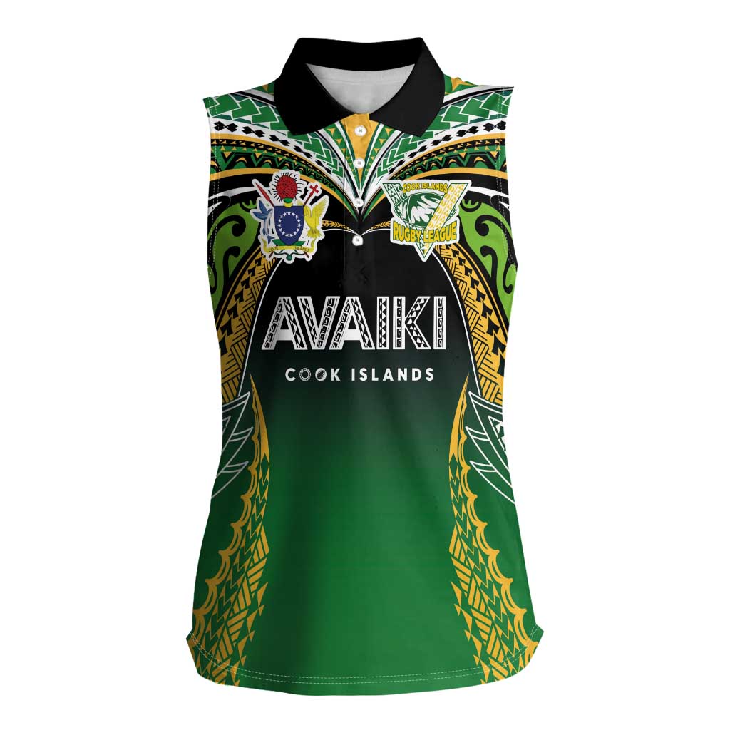 Custom Cook Islands Rugby League Women Sleeveless Polo Shirt Avaiki Tatau Tribal Motifs Black Color LT03 Female Black - Polynesian Pride