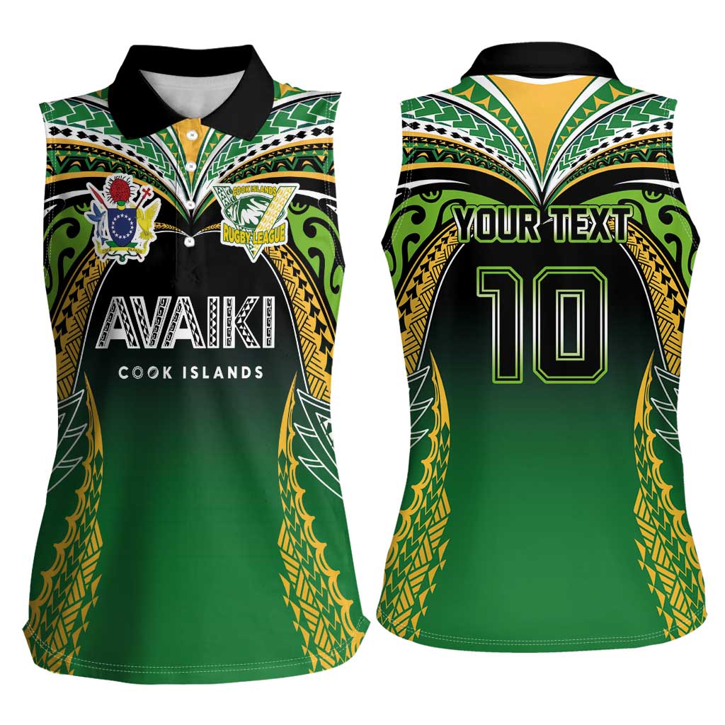 Custom Cook Islands Rugby League Women Sleeveless Polo Shirt Avaiki Tatau Tribal Motifs Black Color LT03 - Polynesian Pride