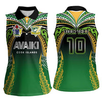 Custom Cook Islands Rugby League Women Sleeveless Polo Shirt Avaiki Tatau Tribal Motifs Black Color LT03 - Polynesian Pride