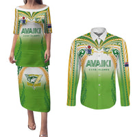 Custom Cook Islands Rugby League Couples Matching Puletasi and Long Sleeve Button Shirt Avaiki Tatau Tribal Motifs White Color - Polynesian Pride