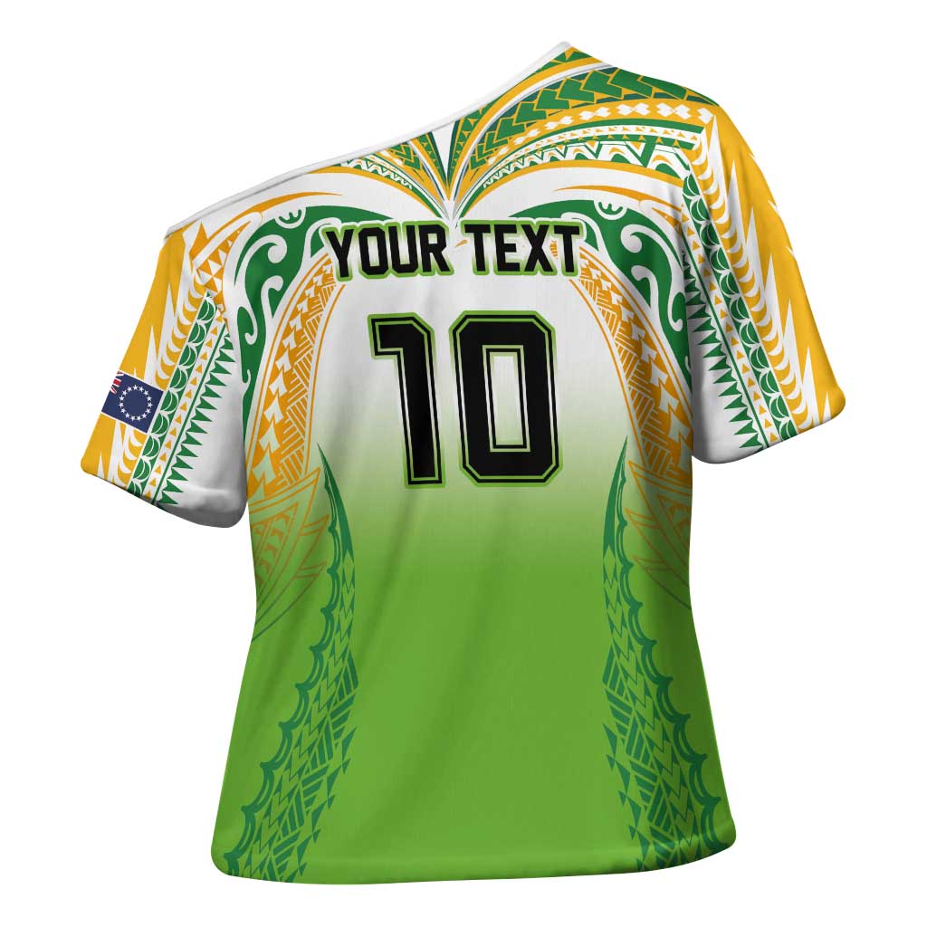 Custom Cook Islands Rugby League Cross Shoulder Shirt Avaiki Tatau Tribal Motifs White Color - Polynesian Pride