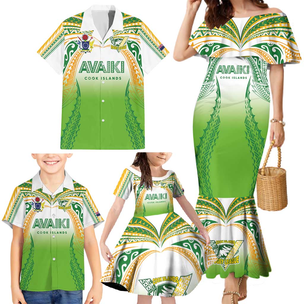 Custom Cook Islands Rugby League Family Matching Mermaid Dress and Hawaiian Shirt Avaiki Tatau Tribal Motifs White Color - Polynesian Pride
