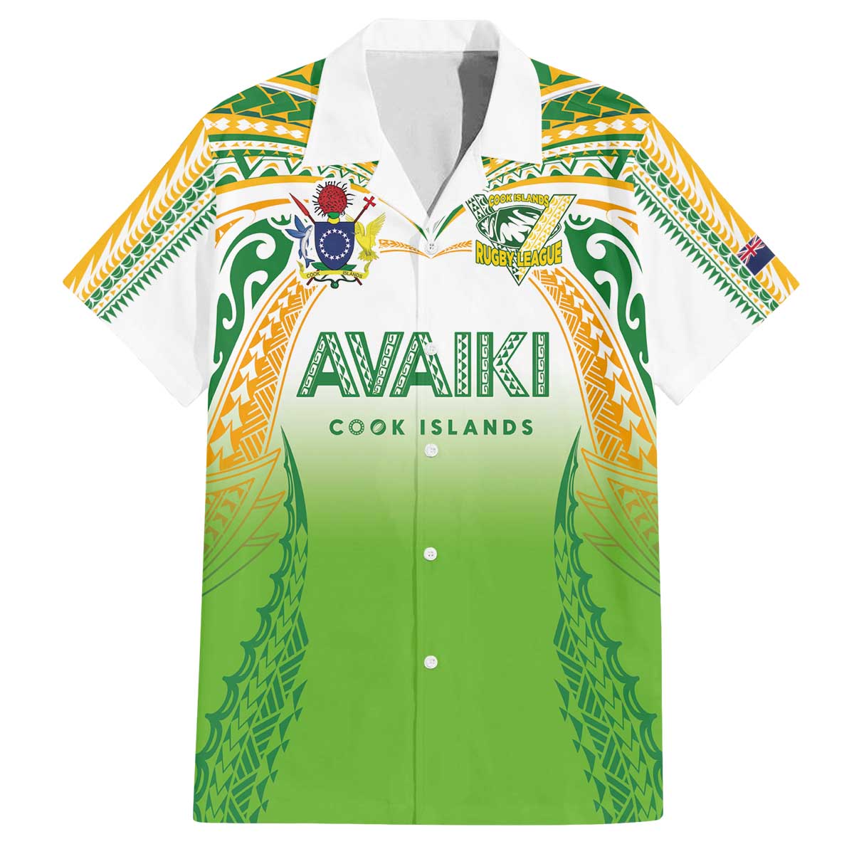 Custom Cook Islands Rugby League Family Matching Off The Shoulder Long Sleeve Dress and Hawaiian Shirt Avaiki Tatau Tribal Motifs White Color - Polynesian Pride