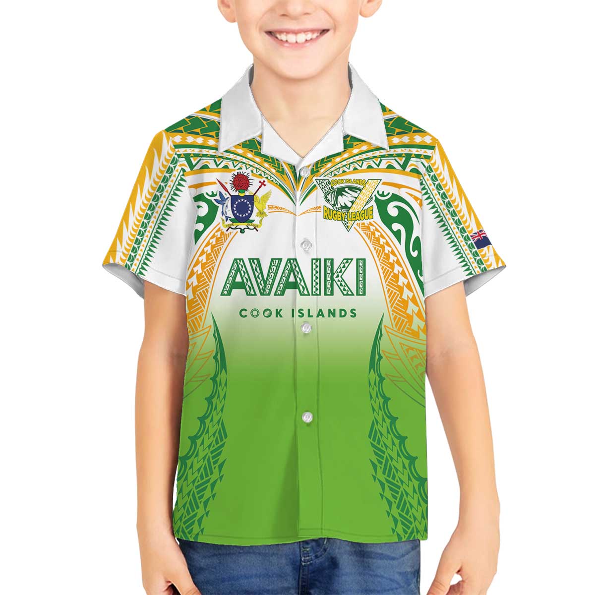 Custom Cook Islands Rugby League Family Matching Off The Shoulder Long Sleeve Dress and Hawaiian Shirt Avaiki Tatau Tribal Motifs White Color - Polynesian Pride