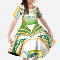 Custom Cook Islands Rugby League Family Matching Short Sleeve Bodycon Dress and Hawaiian Shirt Avaiki Tatau Tribal Motifs White Color - Polynesian Pride