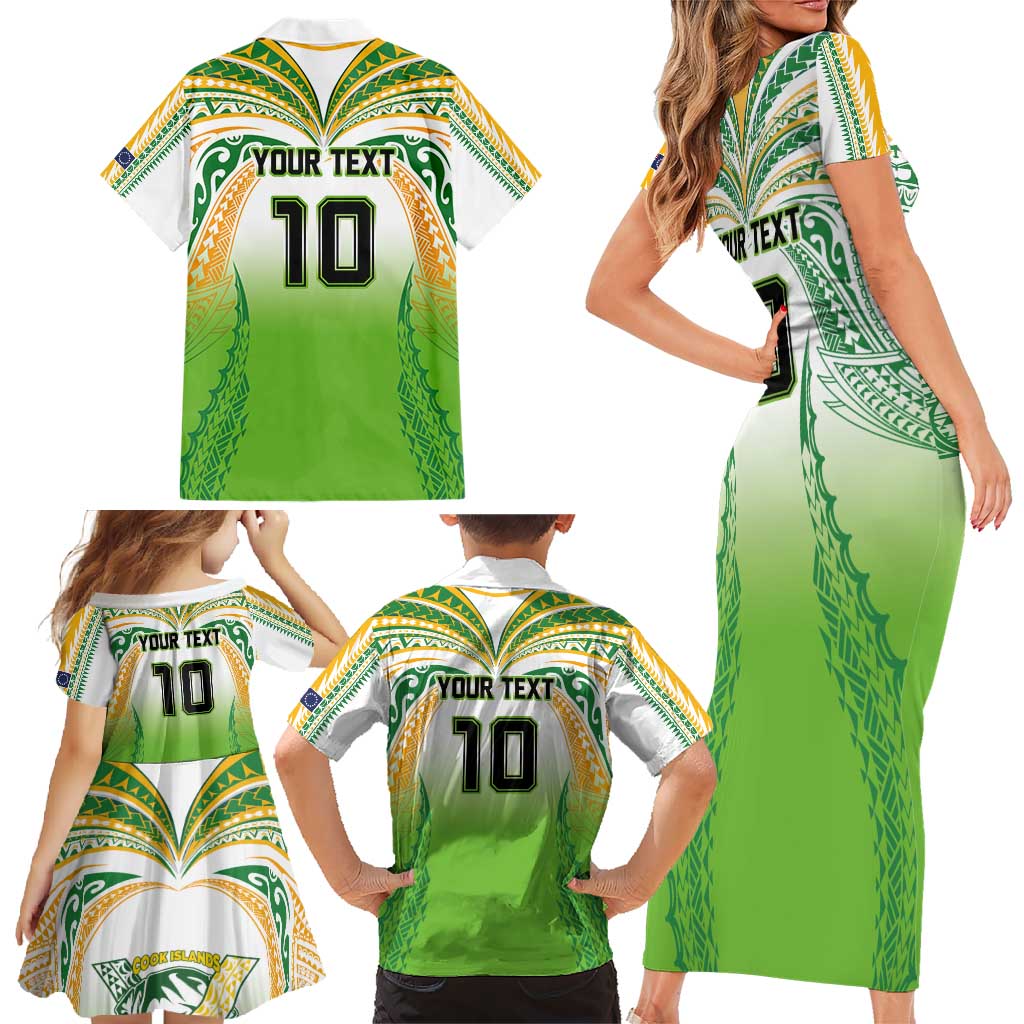 Custom Cook Islands Rugby League Family Matching Short Sleeve Bodycon Dress and Hawaiian Shirt Avaiki Tatau Tribal Motifs White Color - Polynesian Pride