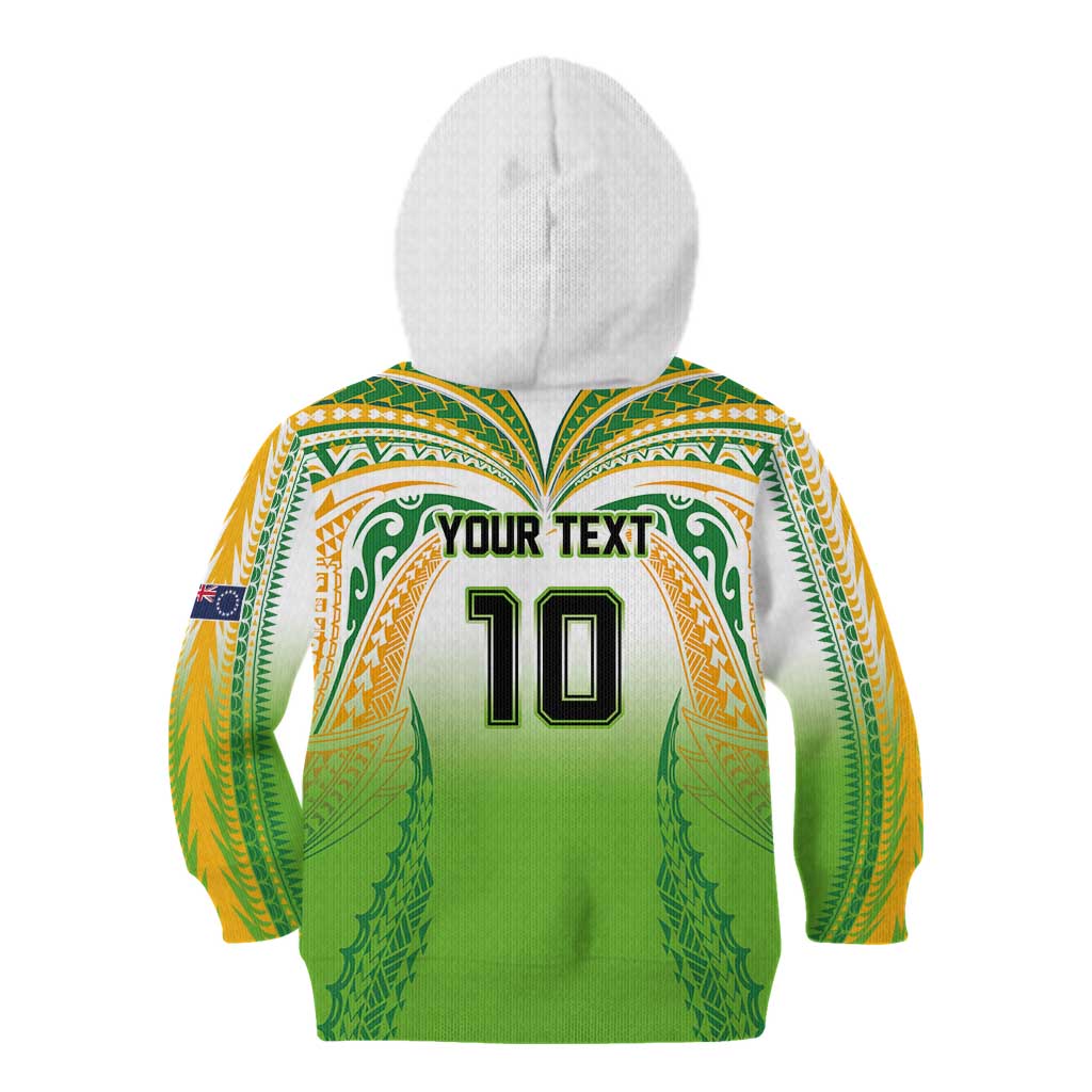 Custom Cook Islands Rugby League Kid Hoodie Avaiki Tatau Tribal Motifs White Color - Polynesian Pride