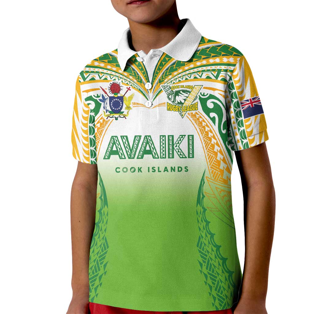 Custom Cook Islands Rugby League Kid Polo Shirt Avaiki Tatau Tribal Motifs White Color - Polynesian Pride