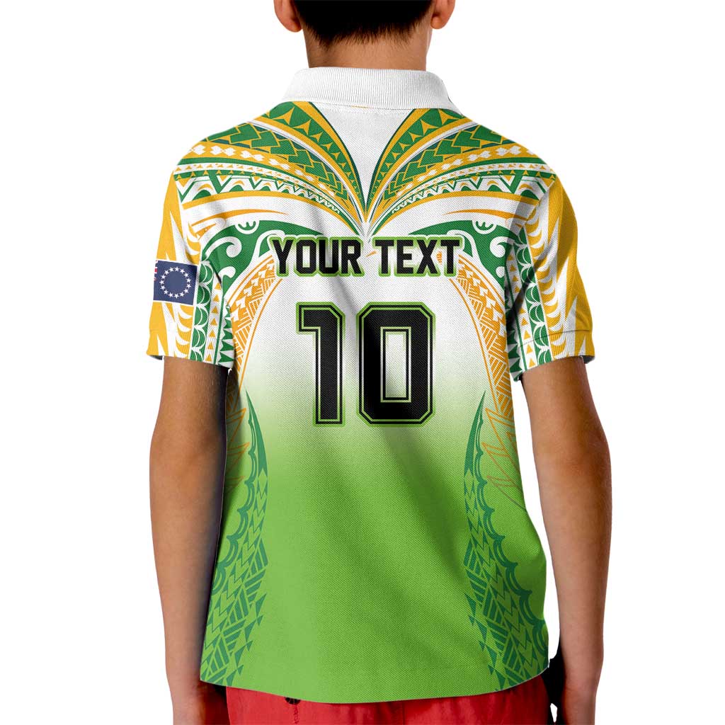 Custom Cook Islands Rugby League Kid Polo Shirt Avaiki Tatau Tribal Motifs White Color - Polynesian Pride