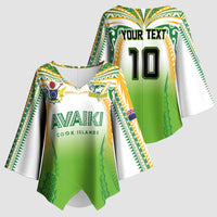 Custom Cook Islands Rugby League Kimono Sleeve Blouse Avaiki Tatau Tribal Motifs White Color - Polynesian Pride