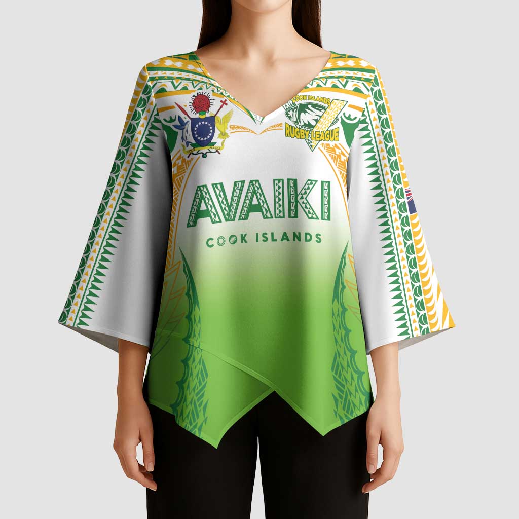 Custom Cook Islands Rugby League Kimono Sleeve Blouse Avaiki Tatau Tribal Motifs White Color - Polynesian Pride