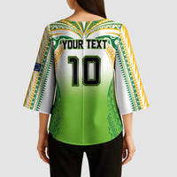 Custom Cook Islands Rugby League Kimono Sleeve Blouse Avaiki Tatau Tribal Motifs White Color - Polynesian Pride