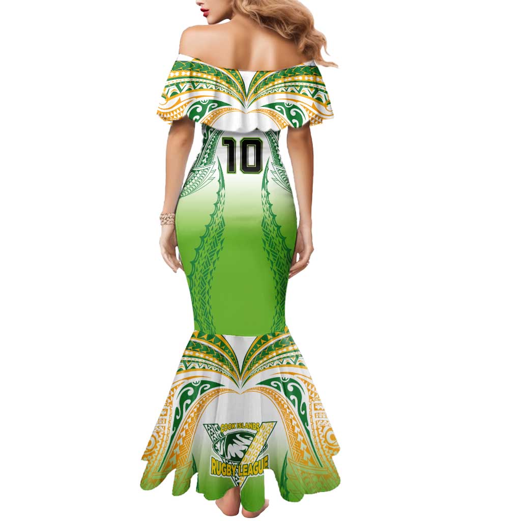 Custom Cook Islands Rugby League Mermaid Dress Avaiki Tatau Tribal Motifs White Color - Polynesian Pride