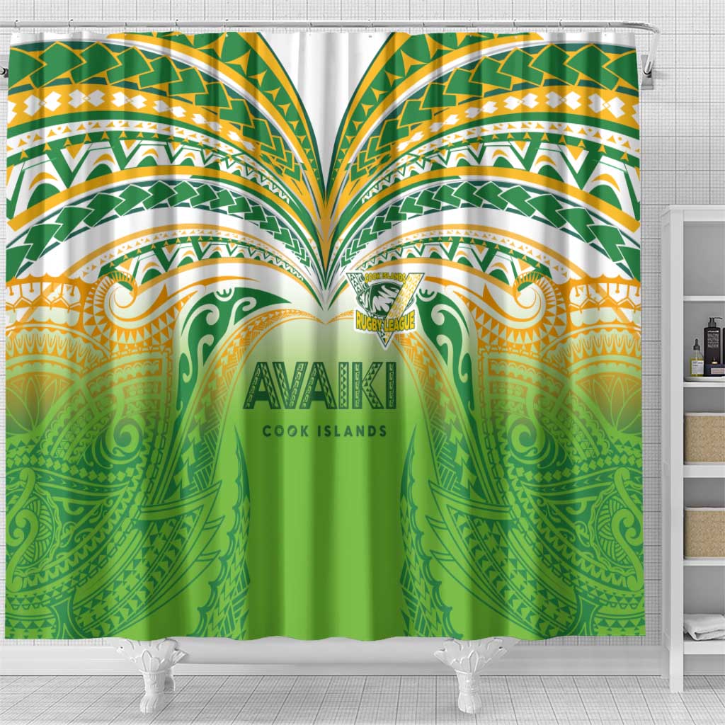 Cook Islands Rugby League Shower Curtain Avaiki Tatau Tribal Motifs White Color LT03 - Polynesian Pride