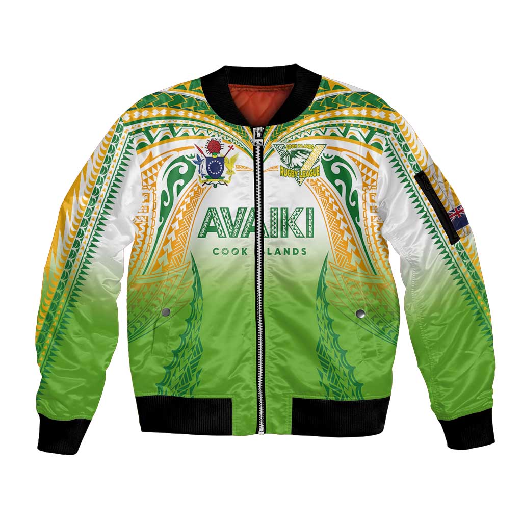 Custom Cook Islands Rugby League Sleeve Zip Bomber Jacket Avaiki Tatau Tribal Motifs White Color LT03 Unisex White - Polynesian Pride