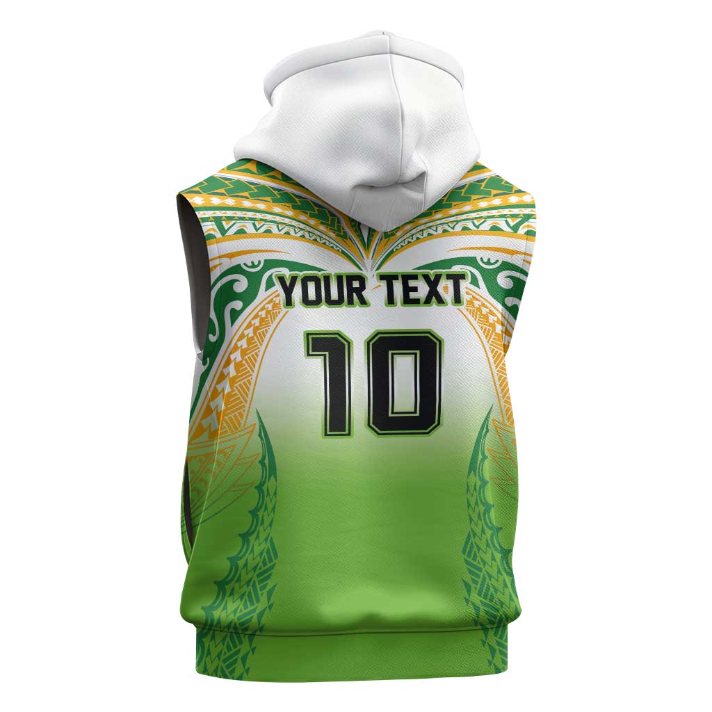 Custom Cook Islands Rugby League Sleeveless Zip Hoodie Avaiki Tatau Tribal Motifs White Color - Polynesian Pride