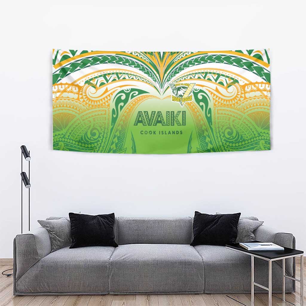Cook Islands Rugby League Tapestry Avaiki Tatau Tribal Motifs White Color LT03 - Polynesian Pride