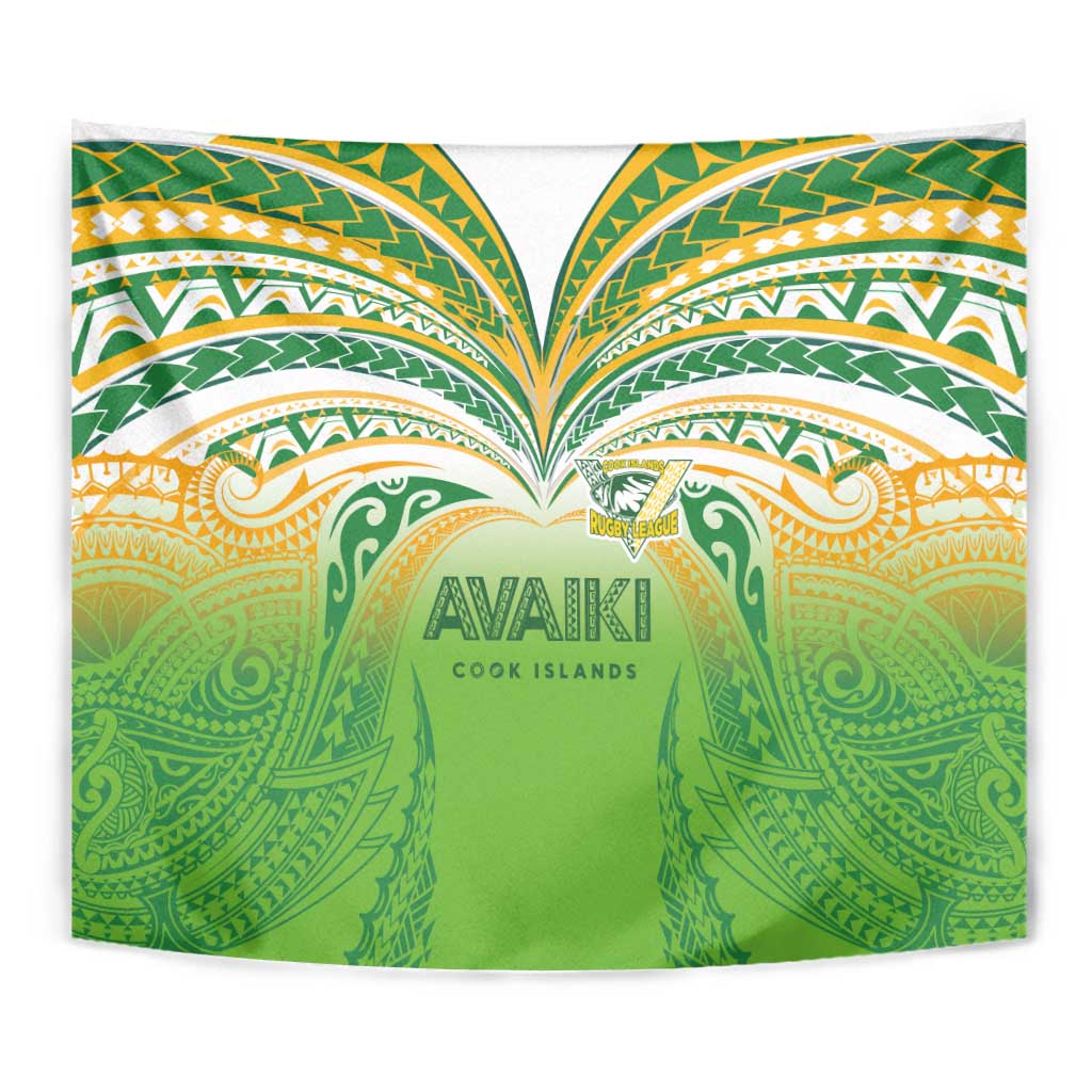 Cook Islands Rugby League Tapestry Avaiki Tatau Tribal Motifs White Color LT03 - Polynesian Pride
