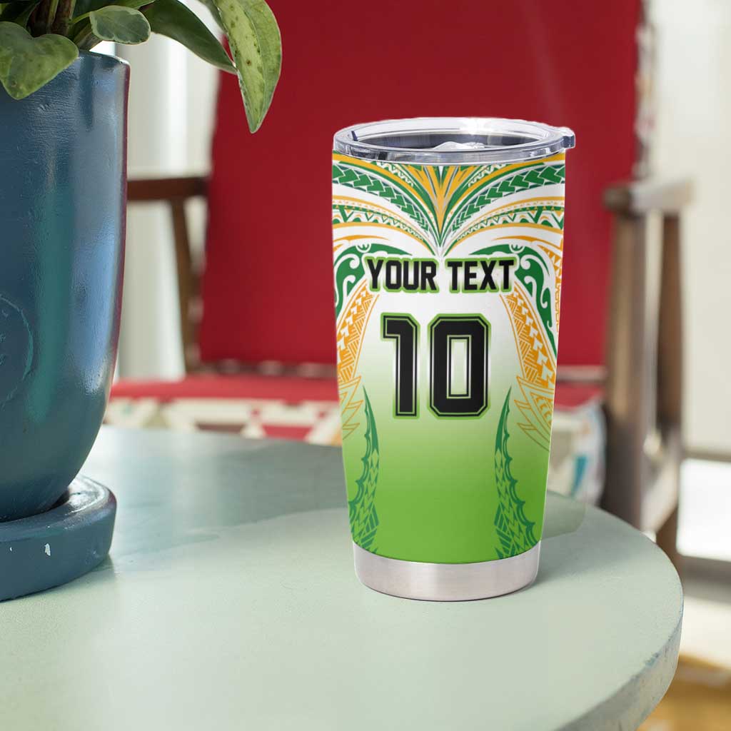Custom Cook Islands Rugby League Tumbler Cup Avaiki Tatau Tribal Motifs White Color - Polynesian Pride