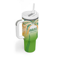 Custom Cook Islands Rugby League Tumbler With Handle Avaiki Tatau Tribal Motifs White Color LT03 - Polynesian Pride