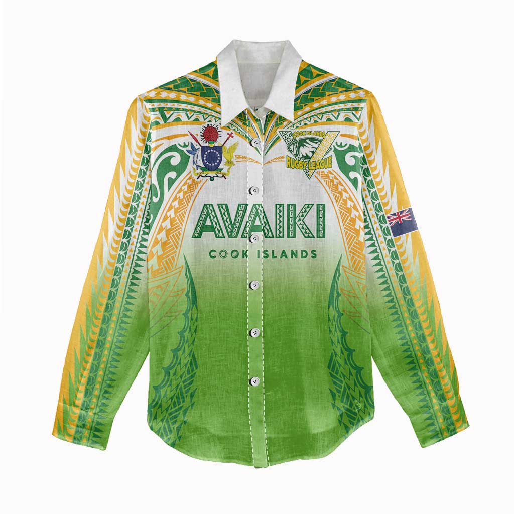 Custom Cook Islands Rugby League Women Casual Shirt Avaiki Tatau Tribal Motifs White Color LT03 - Polynesian Pride