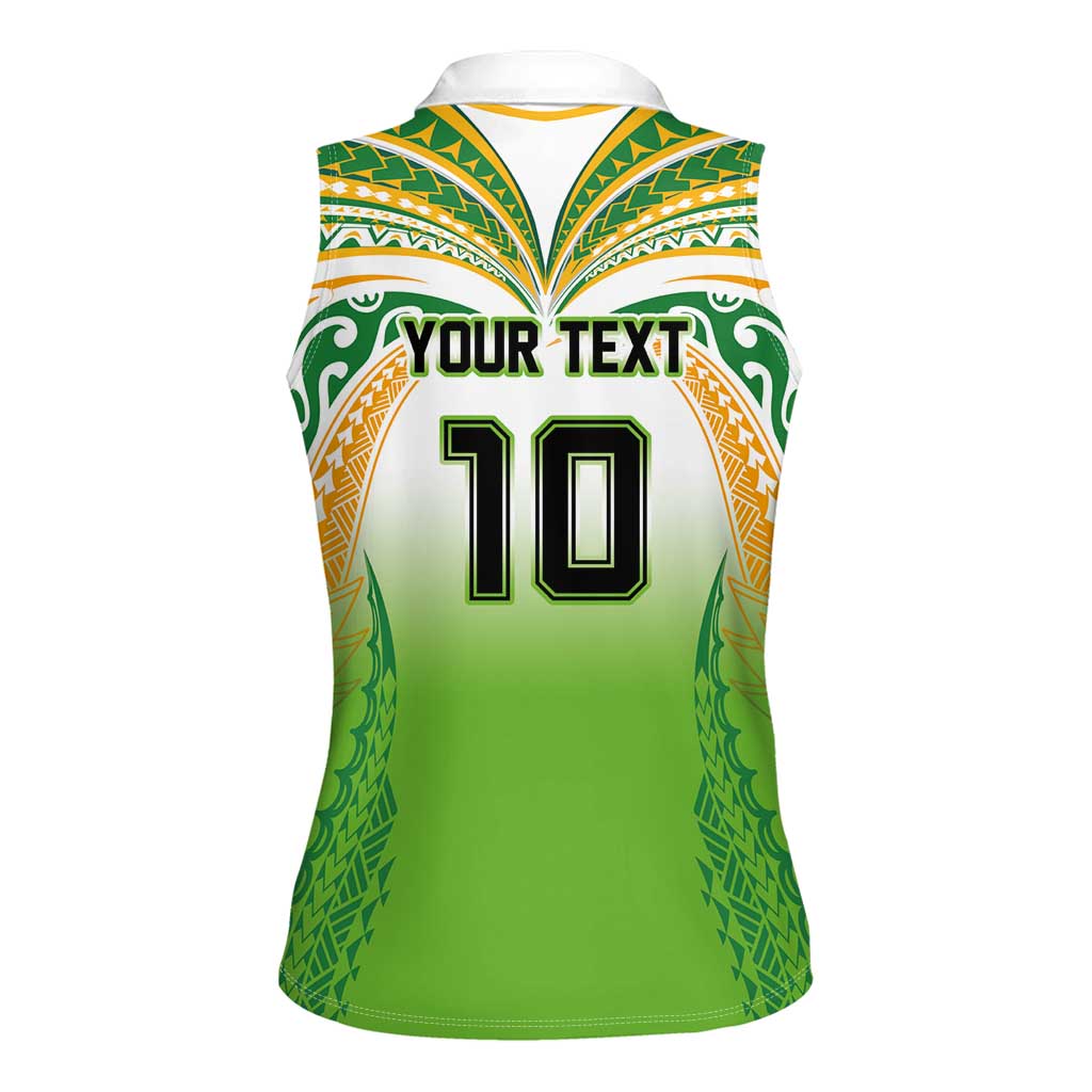 Custom Cook Islands Rugby League Women Sleeveless Polo Shirt Avaiki Tatau Tribal Motifs White Color LT03 - Polynesian Pride