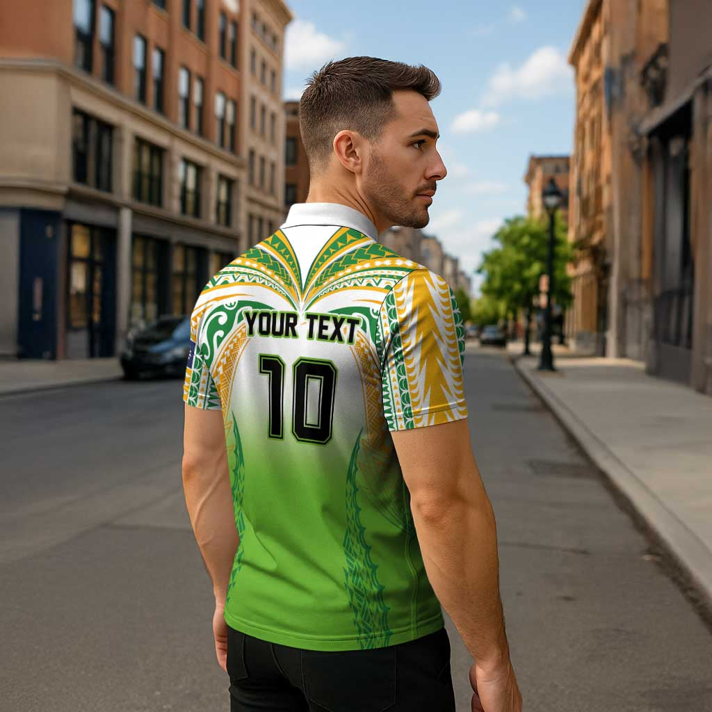 Custom Cook Islands Rugby League Zipper Polo Shirt Avaiki Tatau Tribal Motifs White Color - Polynesian Pride