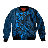 Polynesian Dolphin Valentine Day Bomber Jacket Hibiscus and Tribal Tattoo Blue Style LT03 Unisex Blue - Polynesian Pride