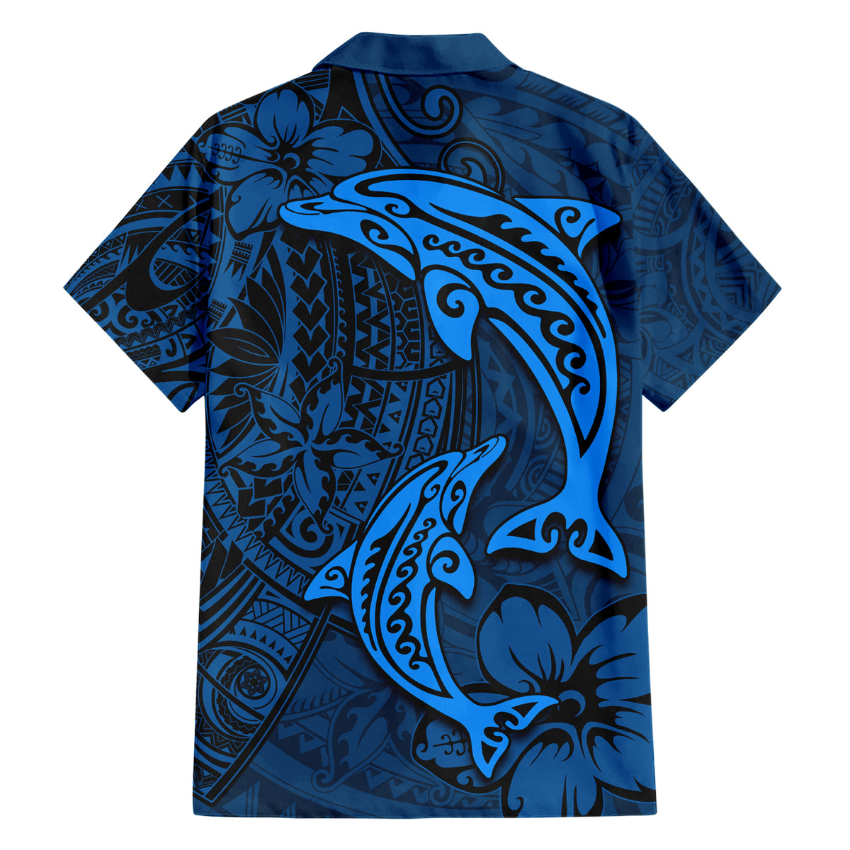 Polynesian Dolphin Valentine Day Hawaiian Shirt Hibiscus and Tribal Tattoo Blue Style LT03 - Polynesian Pride
