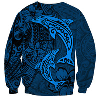 Polynesian Dolphin Valentine Day Sweatshirt Hibiscus and Tribal Tattoo Blue Style LT03 - Polynesian Pride