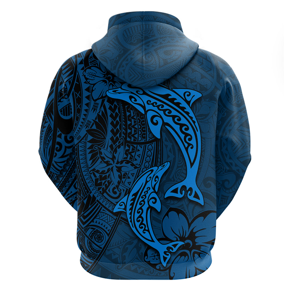 Polynesian Dolphin Valentine Day Zip Hoodie Hibiscus and Tribal Tattoo Blue Style LT03 - Polynesian Pride