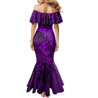 Polynesian Dolphin Valentine Day Family Matching Mermaid Dress and Hawaiian Shirt Hibiscus and Tribal Tattoo Purple Style LT03 - Polynesian Pride
